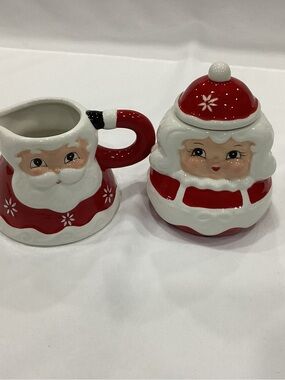 Festive Santa Ceramic Creamer and Sugar Set - Red and White